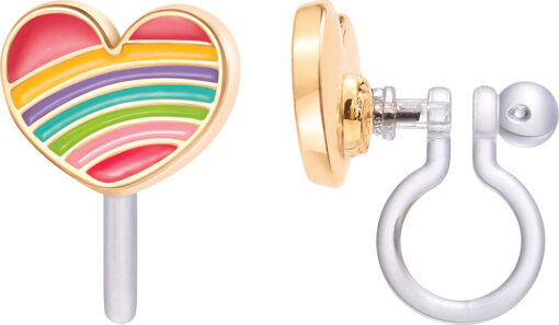 Clip On Earrings- Rainbow Heart