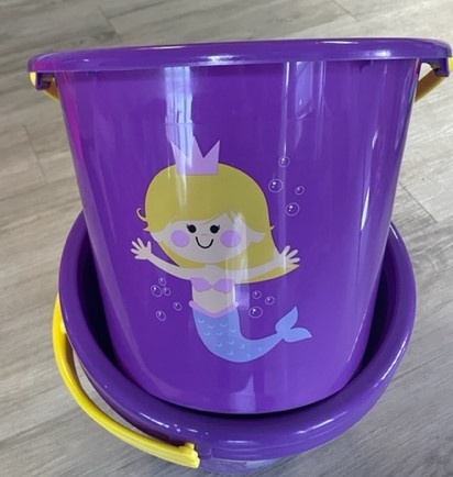 PURPLE MERMAID PLASTIC BEACH BUCKET 9X12"