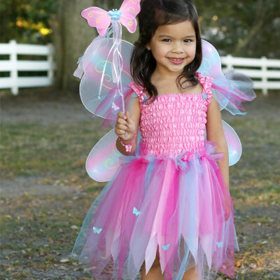 Butterfly Dress W/Wings & Wand, Pink/Multi