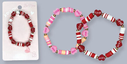 Bracelets Pink Red Fimo Love Heart (assorted)